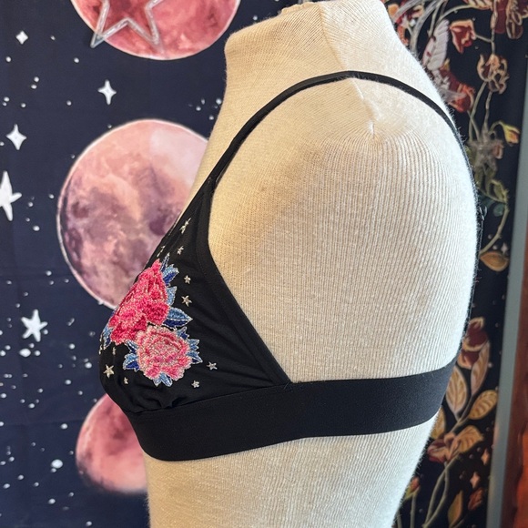 PINK Victoria's Secret Black Bralette with Pink Floral Embroidery - Picture 4 of 9
